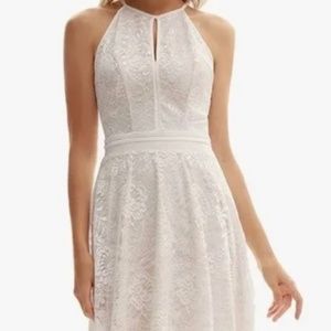 Kate Kasin Vintage Halter Sleeveless Swing Dress Keyhole Lace A-line dress